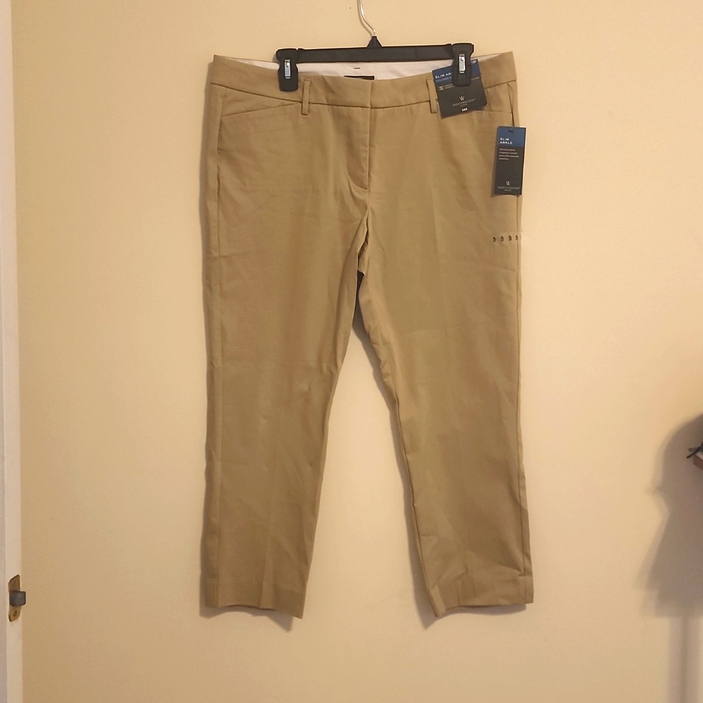 Tan slim ankle dress pants (petite)